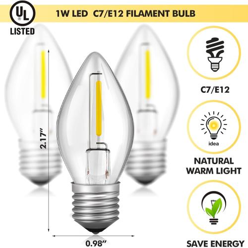 Leelosp Accessory Cord with LED Bulbs, 14.8 ft White Cord with C7 Lamp, On/Off Switch Plug, Spare Fuses, Female/Male Plugs, Village Light for Halloween Christmas Indoor Decor Craft Project (6 Light)