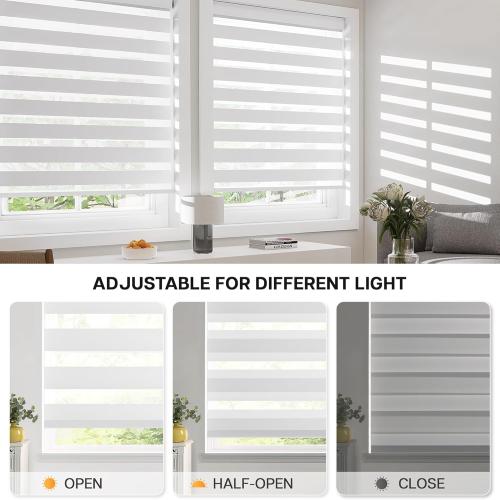 LazBlinds No-Drill Cordless Zebra Blinds - Dual Layer Light Filtering & Room Darkening, Free-Stop Lift, Easy Install, Day & Night Privacy with Valance for Window 45 W x 72 H, White