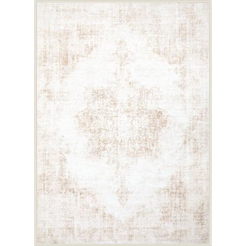 Area Rug 6x9 Vintage Rug: Washable Living Room Rugs Retro Medallion Distressed Large Rugs Soft Low Pile Non-Slip Indoor Floor Carpet for Bedroom Kitchen Nursery Dining Table Office (Beige, 6'x9')