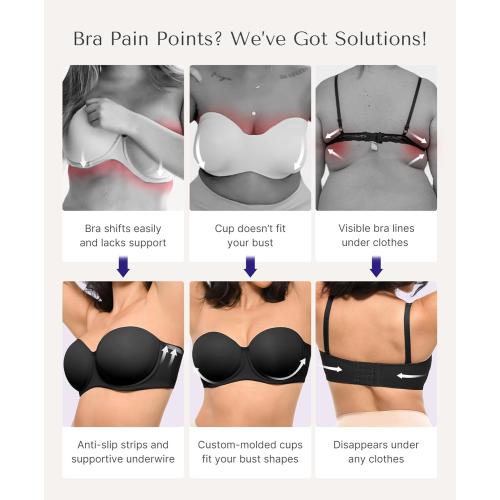 Size 32DD SHEROINE Women's Minimizer Convertible Strapless Bra with Underwire Push Up Bras