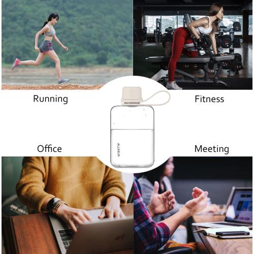 Portable Flat Water Bottle,BPA Free Reusable Tritan Plastic Travel Water Bottle Cup,Lightweight Leakproof Slim Water Bottle Fits Purse,Backpacking, Hiking (White, 8 oz)