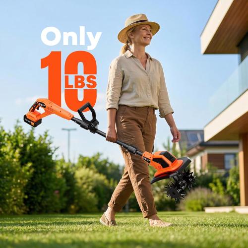 Cordless Electric Garden Tiller Cultivator, 6000mAh Battery Powered Tiller, Lightweight Rototiller for Gardening, 9.5In Tilling Width ＆ 7In Depth, Cultivators for Gardening/Weeding/Soil Cultivation