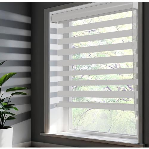 SUNWAY Corded Zebra Roller Blinds for Windows, Dual Layer Zebra Roller Sheer Blind, Easy Light Control for Privacy Light Filtering Roller Shades for Windows (19 W x 72 H, White)