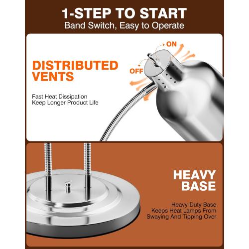 PYY Commercial Food Warmer - 2-Head Electric Heating Lamp, 500W Stainless Steel Catering Food Warming Lamp for Restaurant Kitchen, Cafeteria