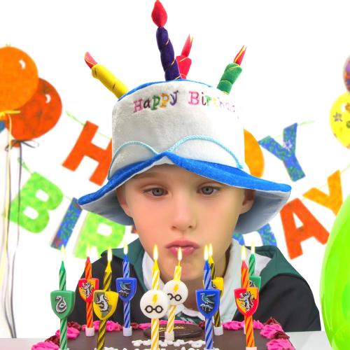 Novelty Place Blue Plush Happy Birthday Cake Hat - Unisex Adult Size Fancy Dress Party Hats - Perfect as Party Favors, Costume Accessories - Cake & 5 Multicolor Candles