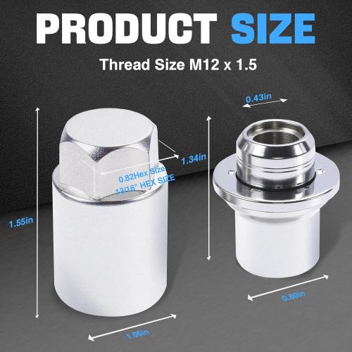 Silver Wheel Lock Lug Nut Set Anti Theft Fit Toyota Camry Tacoma Corolla Highlander Avalon RAV4 Sienna Venza Celica Prius Matrix CHR Mirai Lexus RX350 IS250 ES350 NX200T Replace 00276-00900