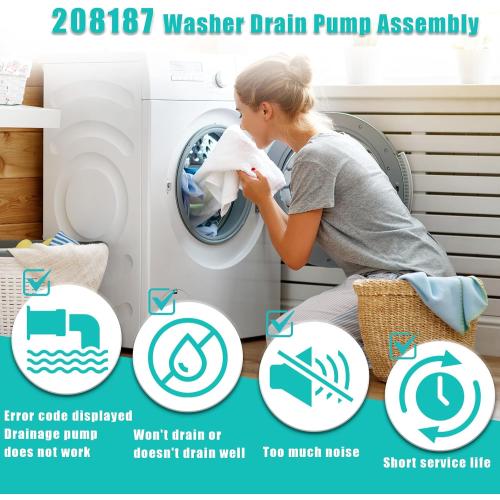 Upgraded 280187 8181684 Front Load Clothes Washer Drain Pump Filter Assembly, 120V 60Hz 0.70W 0.95A, 1200164 Drain Pump Compatible with Whirlpool Duet Maytag Epic Kenmore HE Front Load Washers