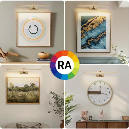 Wireless Picture Lights for Wall Battery Operated, Brass Art Lighting for Paintings Rechargeable Gallery lights with Remote and Timer 3CCT Dimmable Painting Lights for Artwork Portrait 23.6 inch