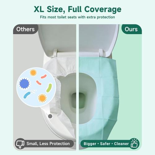 ‼️may be missing pcs ‼️Disposable Toilet Seat Covers, 70 PCS Individually Travel Pack, XL Waterproof & Adhesive Secure Fit for Public Restrooms, Airplane & Office Use