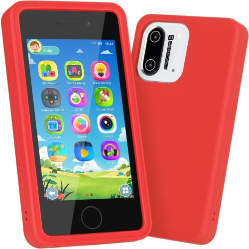 3.97 Touchscreen Kids Toys Smart Phone, Kids Phone with Games & Dual Camera, Toddler Toys Phone, Boys and Girls Learning Toy Phone for 3-9 Years Old (Red)