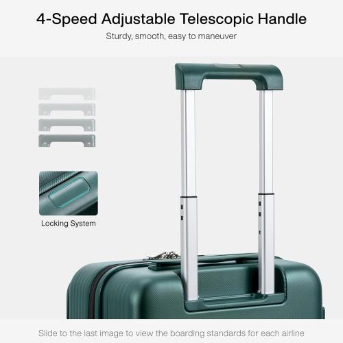 Hanke Grace Carry On Luggage with Wheels Airline Approved Hard Shell Suitcases with Front Pocket，Top Opening Luggage with TSA Lock for Short Business Travel，Blackish Green.