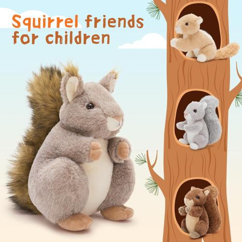MaoGoLan 4Pcs Squirrels Stuffed Animal, Realistic Squirrel Plush Toys with 3 Baby Squirrels for Small Hand, Adorable Stuffed Squirrels Gift for Forest Animal Lover,Girls,Boys,Kids,Baby Shower
