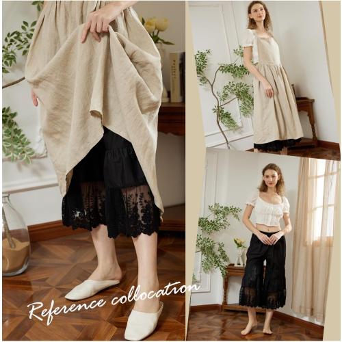 BEAUTELICATE Women Medium Cotton Batiste Culotte Slip Pettipants Lace Trim Vintage Wide Leg Half Slip