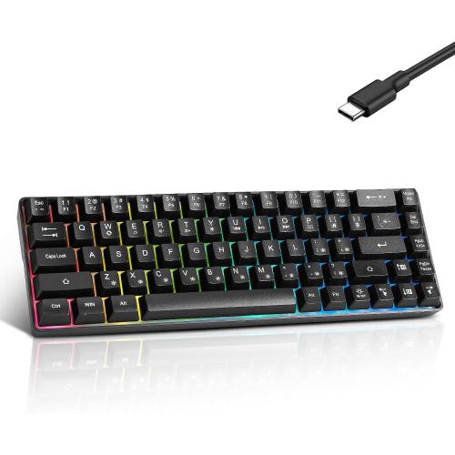 Guiheng Wired Portable 60% Mechanical Feeling Gaming Keyboard,RGB LED Backlit Compact 68 Keys Mini Wired Office Keyboard with Red Switch for Windows Laptop PC Mac - Black
