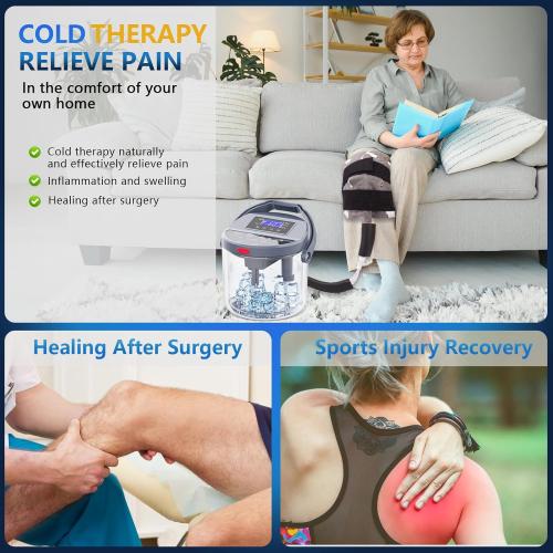 Cold Therapy Machine with Programmable Timer, Ice-Machine-for-Knee-After-Surgery, Knee Replacement Recovery Equipment, Cryotherapy Pain Relief w/Compression Pad for Shoulder, Ankle (Gray)