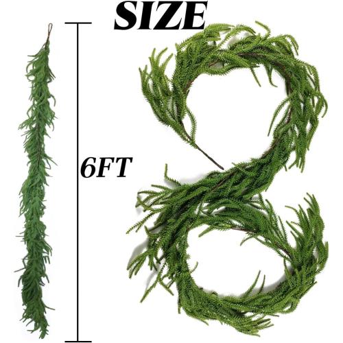 NSBELL 6 Ft Artificial Norfolk Pine Garlands, Real Touch Winter Pine Garland, Green Artificial Greenery Garland for Table, Mantle, Wall, Indoor, Outdoor Christmas Decorations