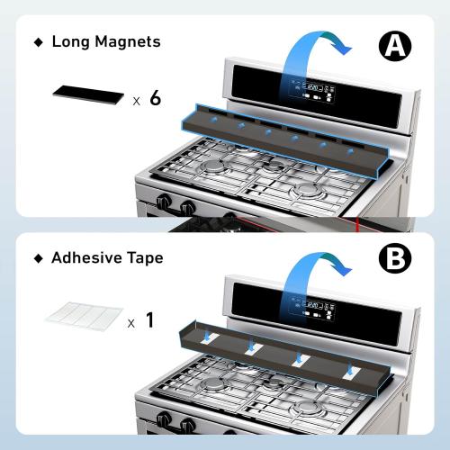 IIIOIIIA Stove Top Magnetic Shelf for Kitchen Organization, 30 Magnetic Spice Rack Over The Stove, 4 Deep Spice Organizer with Border All Around, Brushed Stainless, Black