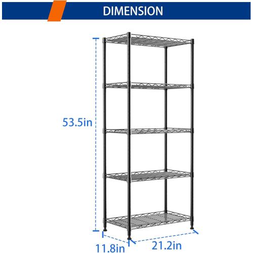 REGILLER 5-Wire Shelving Metal Storage Rack Adjustable Shelves,Standing Storage Shelf Units for Laundry Bathroom Kitchen Pantry Closet(Black,11.8 D x 21.2 W x 53.5 H)