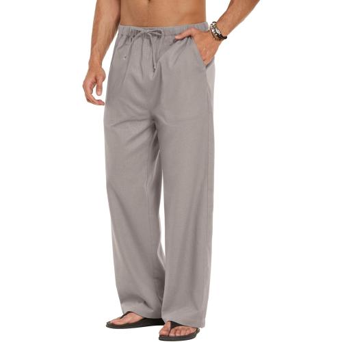 COOFANDY Men's Linen Pant Elastic Waist Linen Pants Drawstring Summer Beach Pant 3XL
