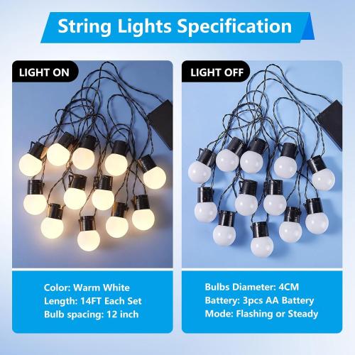 JoyBox Design 12 LED Light Bulbs - Battery Operated G40 String Lighting for Marquee Letters Numbers - Indoor & Outdoor Kids Party and Christmas Decor - Bedroom Decorative Waterproof Warm Lights