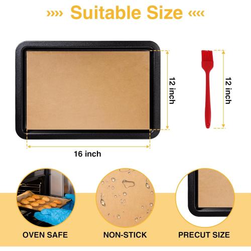 300 PCS Parchment Paper Sheets - OAMCEG 12x16 Inch No Chemical Non-Stick Unbleached Pre-Cut Parchment Paper with a Silicone Brush, for Baking Grilling Air Fryer Steaming Bread Cup Cake Cookie