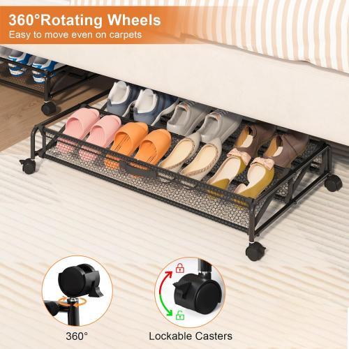 Under Bed Shoes Storage, 2 Pack Rolling Under-bed Storage Containers