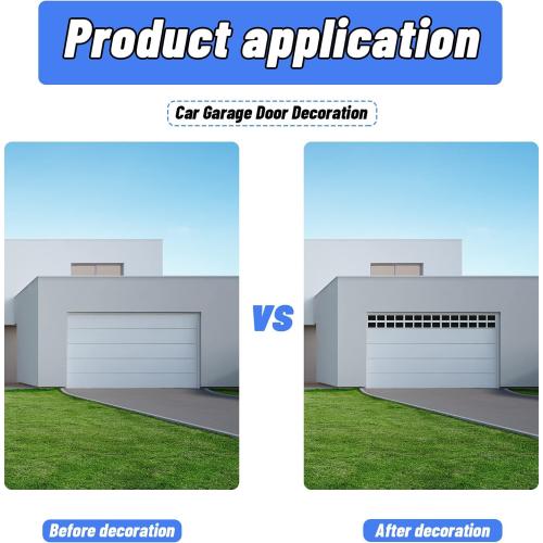 32 Pcs Garage Door Windows Decals Non Magnetic Faux Windows Decoration for 2 Car Garage Kits Waterproof Fake Door Stickers Faux Decals Hardware, 5.91 x 3.94 Inch, Black