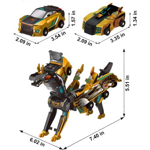 Aimery Collision Transforming Dinosaur Car Toy, 2 Magnetic Cars Convert into Dinosaur Toys,Dino Robot Toy, Boys Toys,Kids Toys, Party Birthday for Kids (Golden)