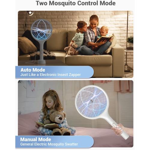 YISSVIC Electric Fly Swatter 4000V Bug Zapper Racket Dual Modes Mosquito Killer with Purple Mosquito Light Rechargeable for Indoor Home Office Backyard Patio Camping