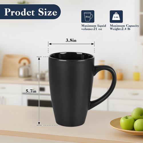 Teivio Home set 8....Extra Large Ceramic Tall Coffee Mugs Set for Coffee Tea Hot Cocoa  Dishwasher & Microwave Safe (Matte black)