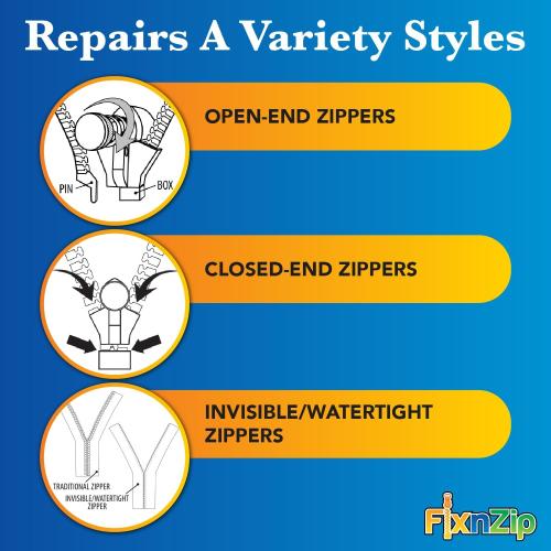 FixnZip (Black Nickel 3 Pack S,M,L) - Universal Zipper Repair Kit for Jackets, Luggage, Bags - Backpack Zipper Replacement Repair Kit - Instant Zipper Fix