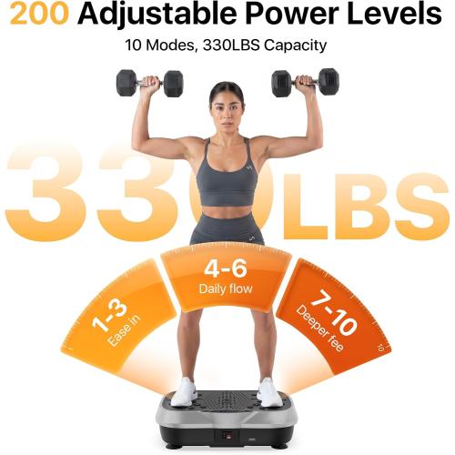 Vibration Plate Exercise Machine for Lymphatic Drainage, 10 Preset Modes & 200-Level Vibrating Platform for Whole Body Fitness, Bluetooth Audio, Home Gym Shake Plate with Resistance Bands