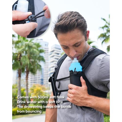 Running Vest for Women Men, USA Original Patent, Adjustable Chest Straps Running Hydration Vest with 500ml Soft Flask, Lightweight Reflective Hydration Backpack for Marathon