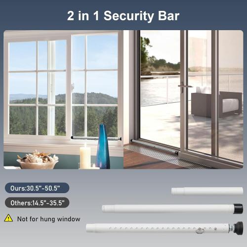 DIIG Sliding Door Security Bar, 17.7-50.5inch Heavy Duty Adjustable Sliding Patio Door Lock Bar with Rubber Tips,Diameter 1inch Window Security Bar for Home Apartment Travel Children Women (White)