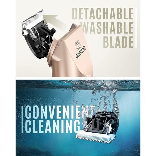 oneisall Dog Clipper Low Noise, Dog Grooming Kit with Rechargeable, Pet Shaver Cordless Electric Quiet Hair Clipper Set for Dogs Cats Pets（Gold）