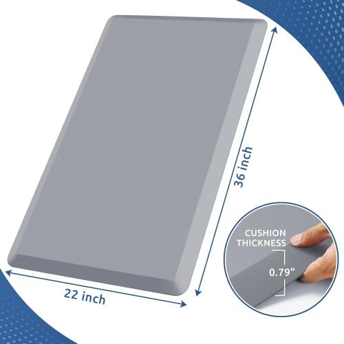 KitchenClouds Kitchen Mat Cushioned Anti Fatigue Rug 22x36 Waterproof, Non Slip, Standing and Comfort Desk/Floor Mats for House Sink Office (Grey,0.8inch)