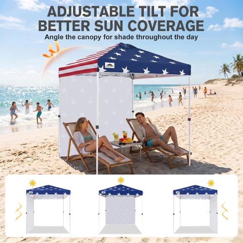 EAGLE PEAK 6.6x6.6 Pop Up Canopy Tent with 1 Sidewall, American Flag | Easy Up Outdoor Canopy, PeakPush™ Center Lock Heavy Duty Instant Event Tent for Parties, Vendors & Sports, Wheeled Carry Bag