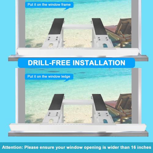 Universal Window Air Conditioner Support Bracket, No Drilling Heavy-Duty AC Window Bracket Supports Up to 200lbs for 5,000-24,000 BTU AC Units, Fits Single or Double Hung Windows
