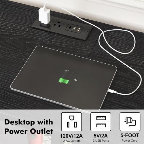 YGEOMER TV Stand for 55 Inch TV, Entertainment Center with Power Outlet and Open Storage Shelves, TV Console Table for Living Room and Bedroom, Black