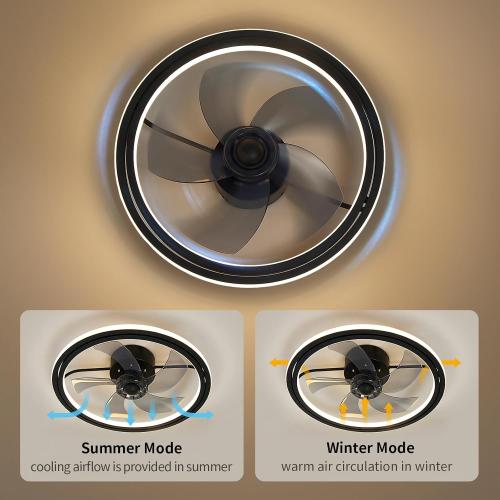 Ceiling Fan with LED Light,Low Profile Ceiling Fans, Flush Mount Modern Ceiling Fans,Fandeliers Ceiling Fan Fixture with App&Remote Control, for Bedroom/Kitchen/Small Room,Black