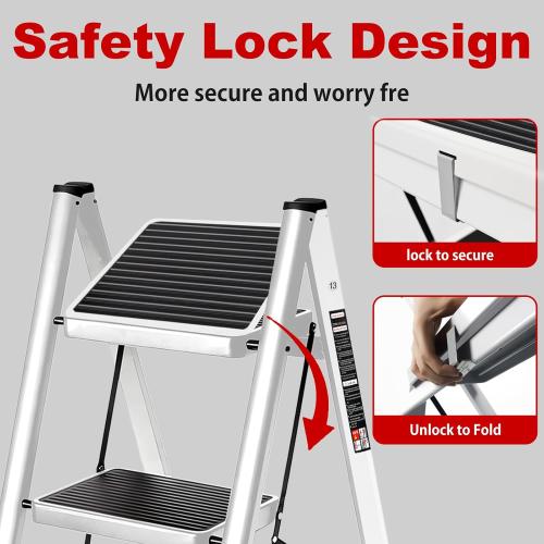 3 Step Ladder with Anti-Slip and Wide Pedal 330lbs Capacity Folding Step Ladder for Household Kitchen Office(White-P, 3 Step Ladder)