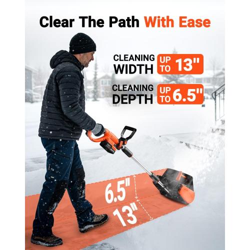 Cordless Snow Shovel, 24V | 13-Inch | 4-Ah Cordless Snow Blower, Battery Snow Blower with Directional Plate & Adjustable Front Handle (4-Ah Battery & Quick Charger Included)