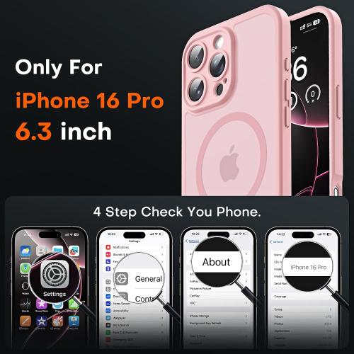 TOCOL for iPhone 16 Pro Case, Compatible with MagSafe, Light Pink | Built-in Magnets, Full Camera & Military-Grade Protection, Anti-Slip Shockproof Translucent Matte Back Phone Cover
