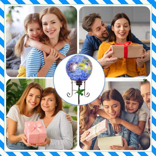 10 Diameter Garden Gazing Balls with 8.5 Hummingbird Metal Stand Indoor Outdoor Glass Globe Sphere Yard Ornament Gazing Balls for Garden,Home,Lawn,Patio,Porch(Blue)
