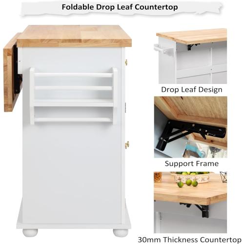 Grey Wood - Finnhomy Rolling Kitchen Island With Drop Leaf, Thicken Rubberwood Top, Spice Rack, Towel Rack, Drawer, 43.3 Portable Mobile Kitchen Island Carts Table, Storage Cabinet, Both Wheels and Feet