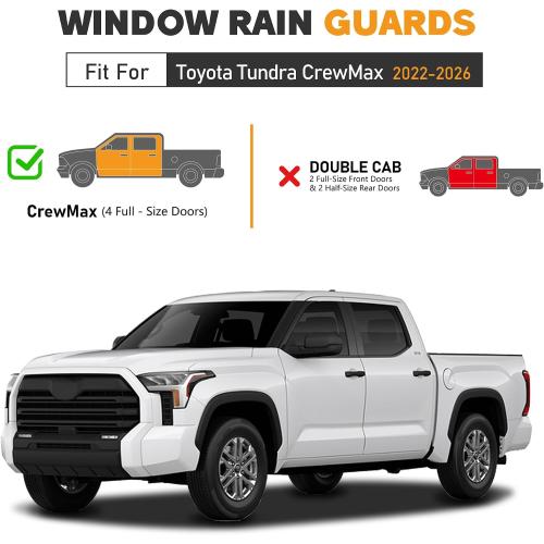 Shatterproof in-Channel Window Rain Guards for Toyota Tundra CrewMax 2022-2026, Window Deflectors, Window Visors for Car, Vent Deflector, 4pcs