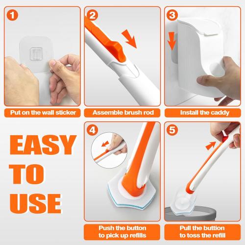 Color Orange JEHONN Disposable Toilet Bowl Cleaner Wand with 40 Cleaner Refills, Wall Mounted Long Handle Compact Bathroom Scrub Brush Holder Set for Sink Bathtub Wash Basin Mop Pool (Orange)