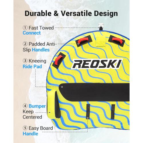 Towable Tubes for Boating 2 Person, Heavy Duty Boat Tubes and Towables, Inflatable Water Tubes for Boats to Pull with Fins, Drainage, Quick Connector, Large Capacity