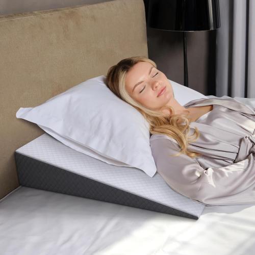 Kolbs Bed Wedge Pillow for Sleep Apnea, Acid Reflux and Back Pain Relief, Anti Snore Pillow, Premium Foam Wedge Cushion with Chic Jacquard Cover - Headboard Wedges for Sleeping (5 Gentle Incline)