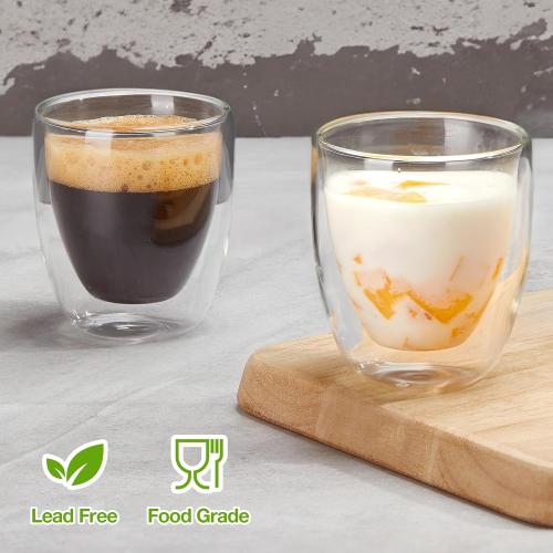 Double Walled Espresso Cups Set of 4 (50% Thicker), 3 Ounce Clear Expresso Coffee Mugs, Espresso Shot Glasses, Double Wall Insulated Espresso Cups Suit for Espresso Machine, Microwave Safe